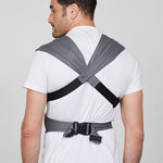 Back view of man wearing Izmi Breeze Baby Carrier showing crossed shoulder straps